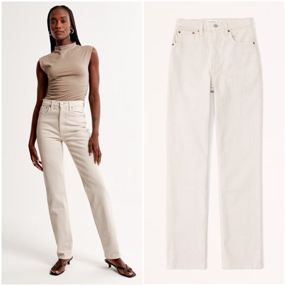 Abercrombie & Fitch Jeans Ultra High Rise 90s Straight in Stone Ivory sz 30/10R - Picture 2 of 11